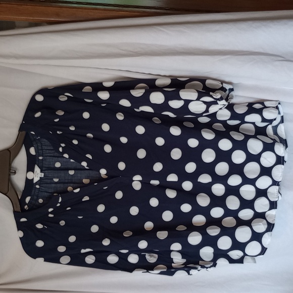 Croft & Ivy Tops - Croft & Ivy Navy/White polka dot blouse